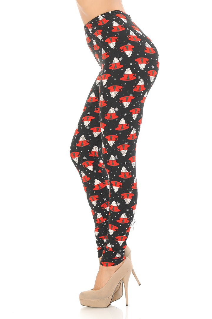 Buttery Soft Mocha Cappuccino Christmas Leggings (One Size Regular,Black)