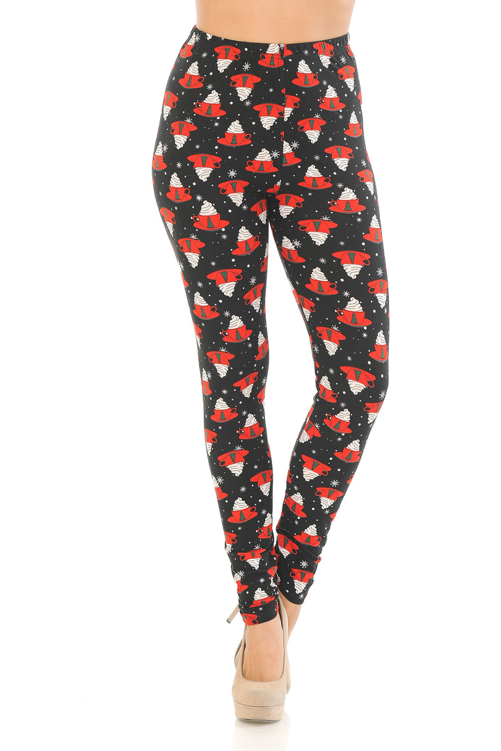 Buttery Soft Mocha Cappuccino Christmas Leggings (One Size Regular,Black)
