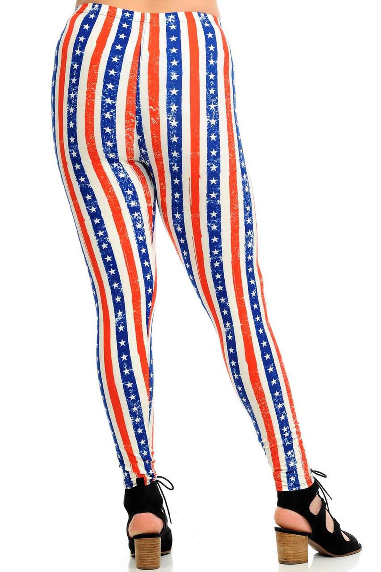 Buttery Soft Plus Size Vertical Stars and Stripes Leggings (One Size Plus,Multi Color Bold)