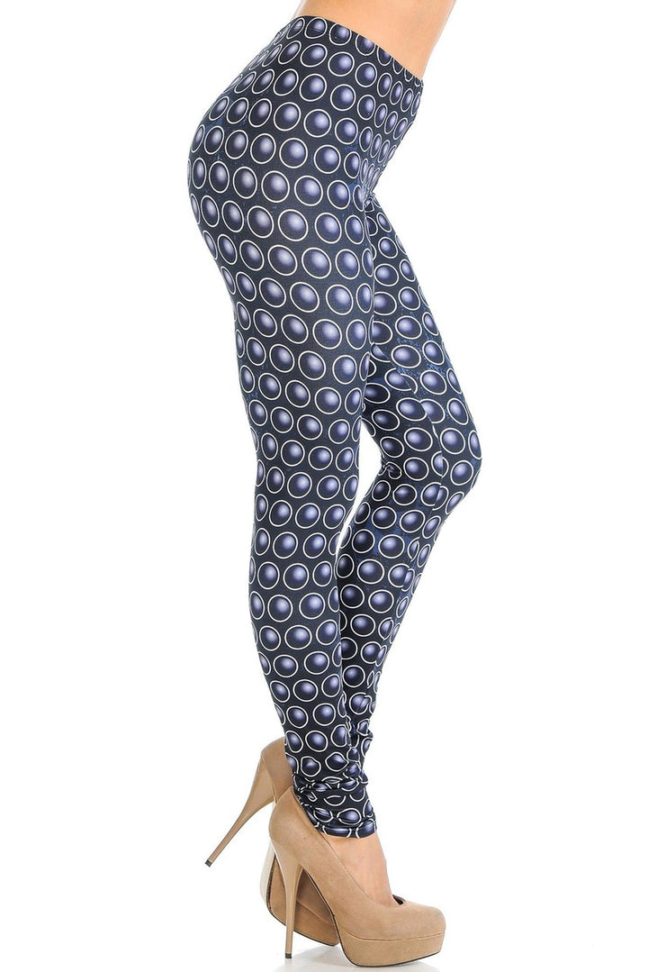 Creamy Soft Premium Women's Leggings 3D Polka Dots Regular Size, High Rise, Stretchy & Breathable, Comfortable Fit - by USA Fashion