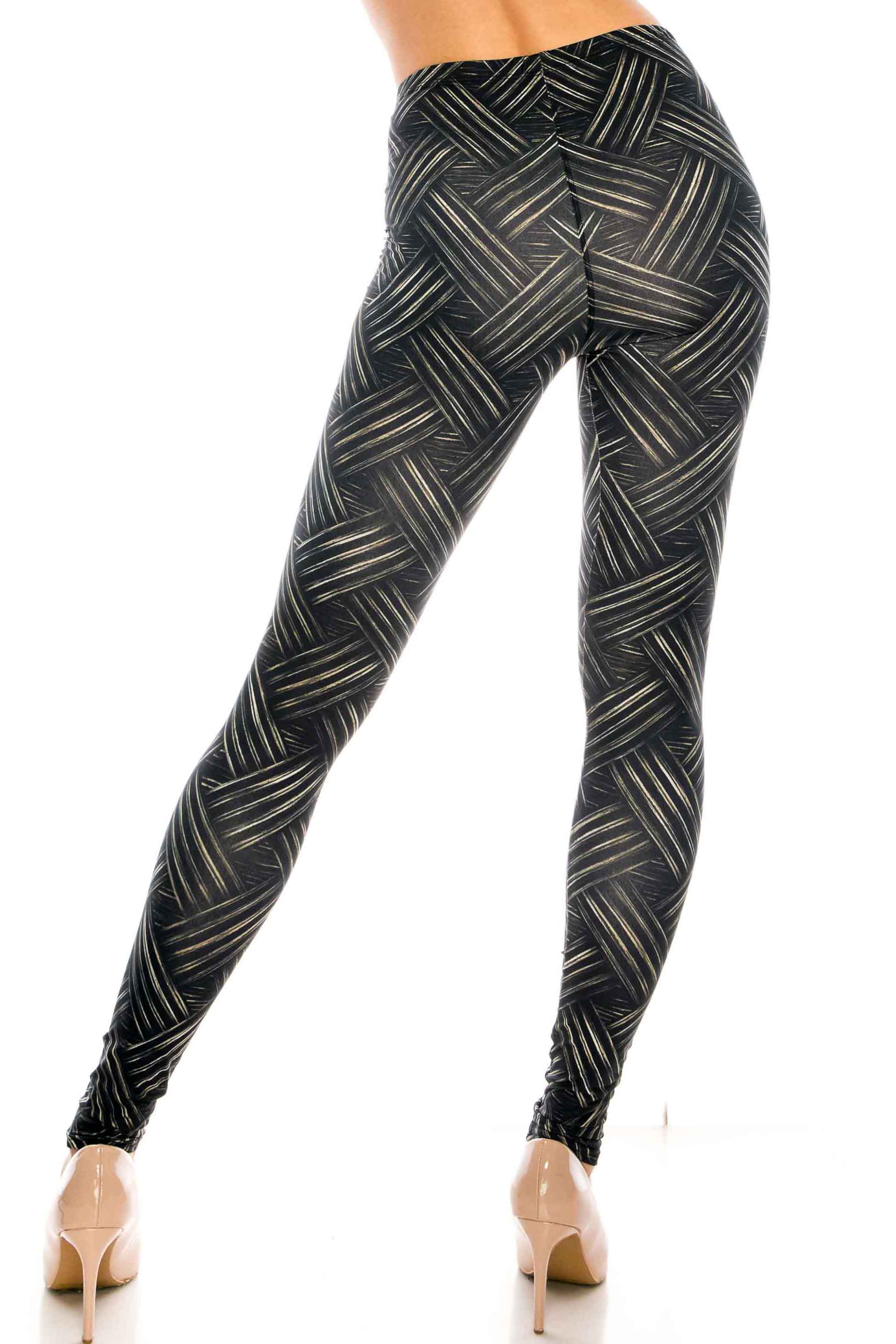 Creamy Soft Premium Women's Leggings Bronzed Banded Crisscross Regular Size, High Rise, Stretchy & Breathable, Comfortable Fit - by USA Fashion