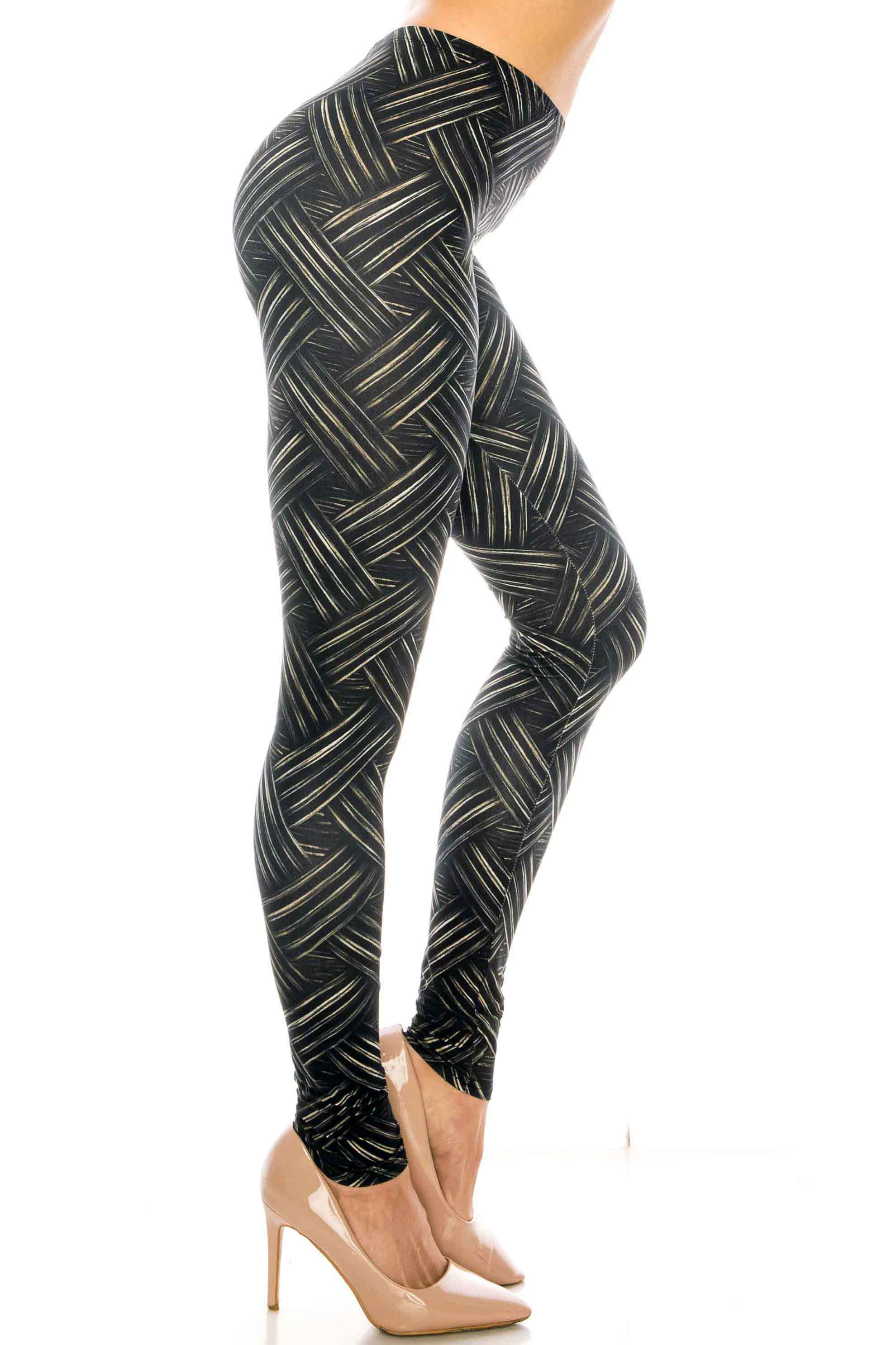 Creamy Soft Premium Women's Leggings Bronzed Banded Crisscross Regular Size, High Rise, Stretchy & Breathable, Comfortable Fit - by USA Fashion