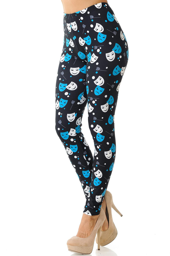 Creamy Soft Premium Women's Leggings Comedy Tragedy Mask Regular Size, High Rise, Stretchy & Breathable, Comfortable Fit - by USA Fashion