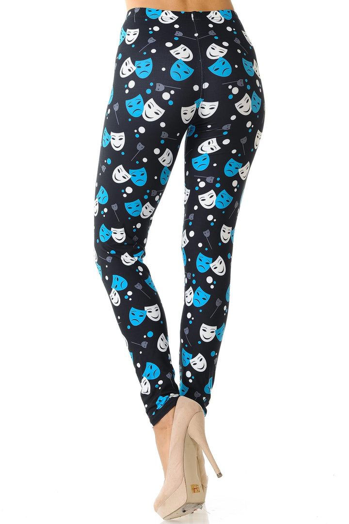 Creamy Soft Premium Women's Leggings Comedy Tragedy Mask Regular Size, High Rise, Stretchy & Breathable, Comfortable Fit - by USA Fashion