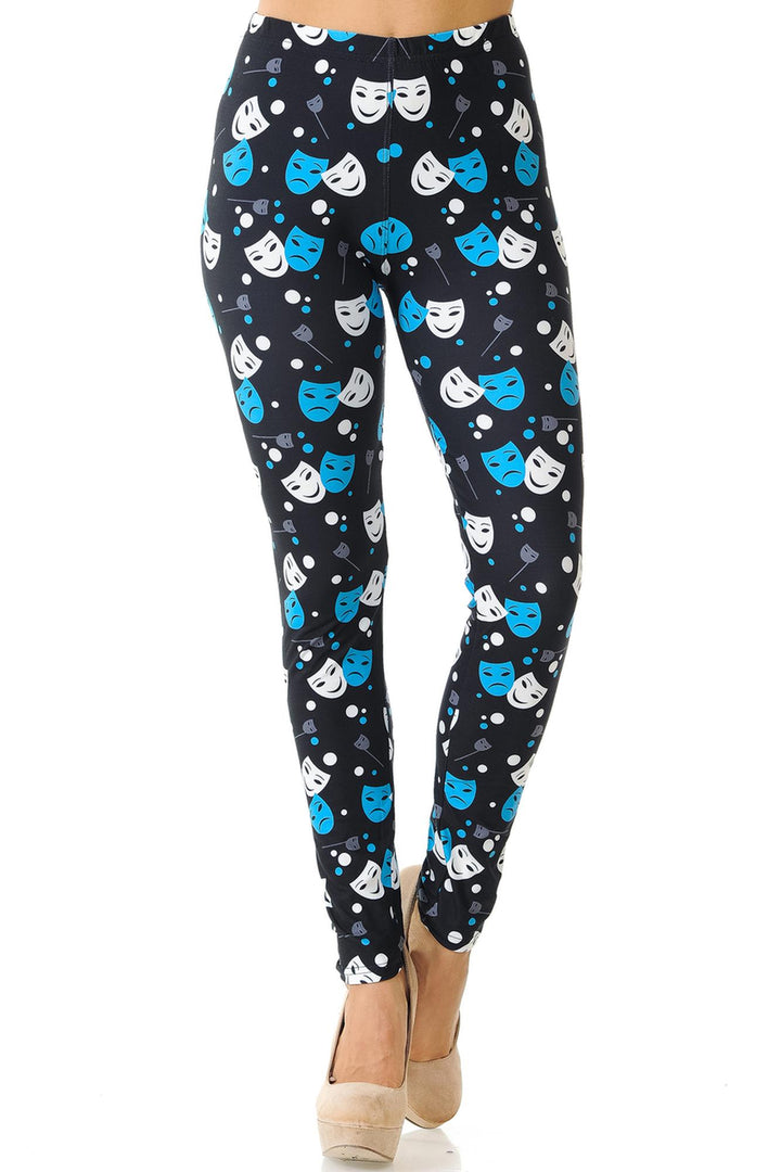 Creamy Soft Premium Women's Leggings Comedy Tragedy Mask Regular Size, High Rise, Stretchy & Breathable, Comfortable Fit - by USA Fashion