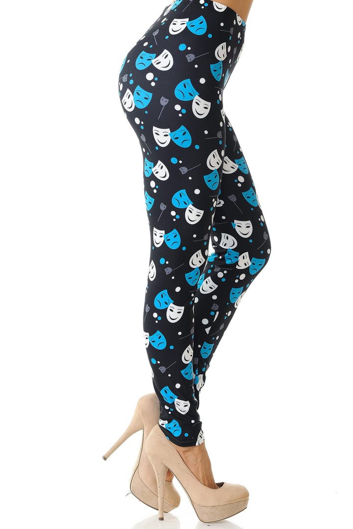 Creamy Soft Premium Women's Leggings Comedy Tragedy Mask Regular Size, High Rise, Stretchy & Breathable, Comfortable Fit - by USA Fashion