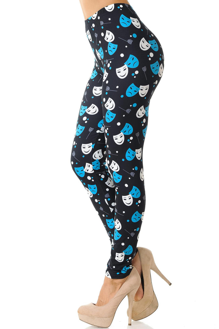 Creamy Soft Premium Women's Leggings Comedy Tragedy Mask Regular Size, High Rise, Stretchy & Breathable, Comfortable Fit - by USA Fashion