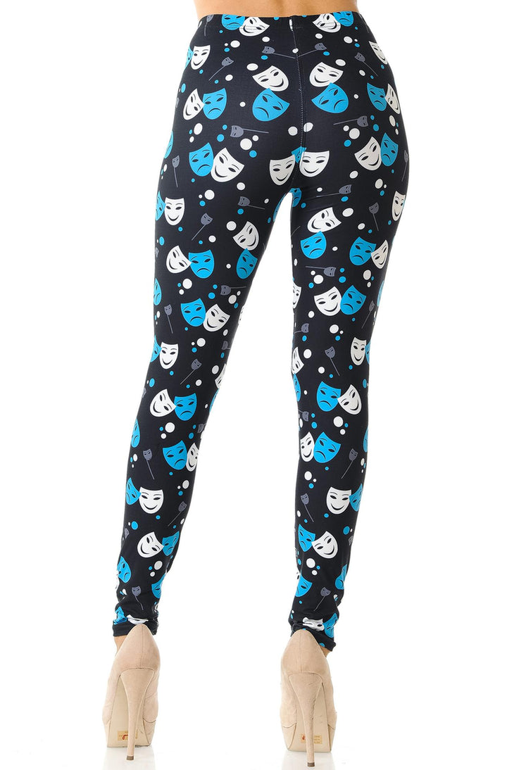 Creamy Soft Premium Women's Leggings Comedy Tragedy Mask Regular Size, High Rise, Stretchy & Breathable, Comfortable Fit - by USA Fashion