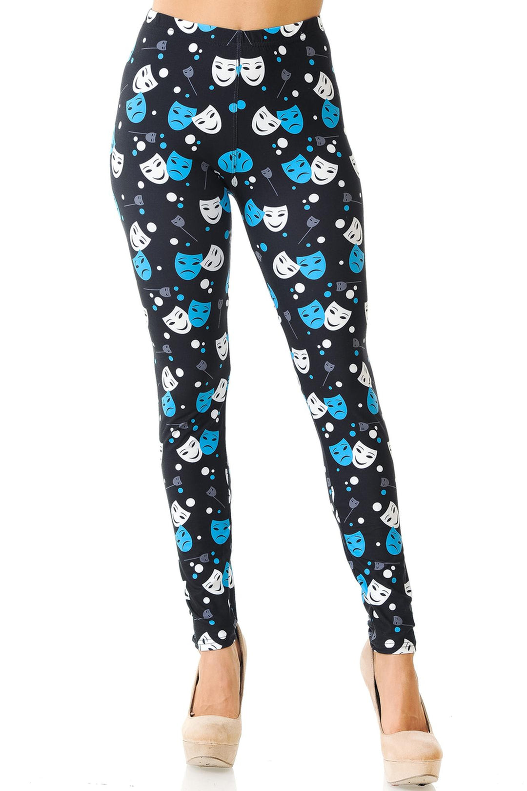 Creamy Soft Premium Women's Leggings Comedy Tragedy Mask Regular Size, High Rise, Stretchy & Breathable, Comfortable Fit - by USA Fashion