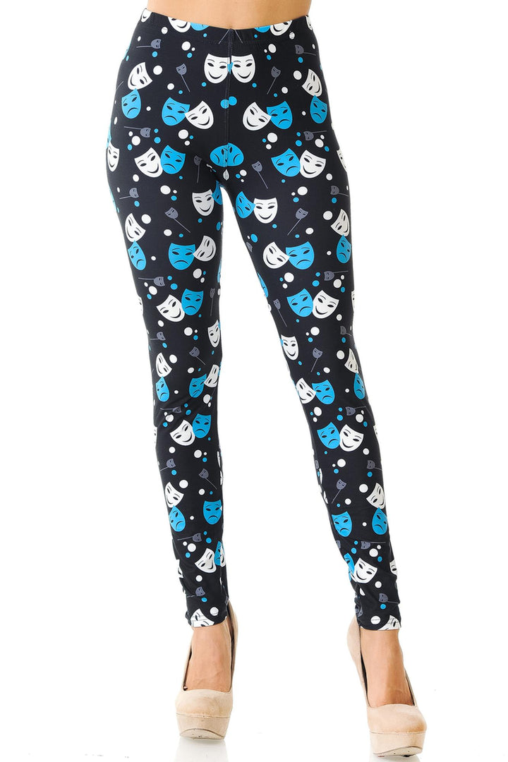 Creamy Soft Premium Women's Leggings Comedy Tragedy Mask Regular Size, High Rise, Stretchy & Breathable, Comfortable Fit - by USA Fashion