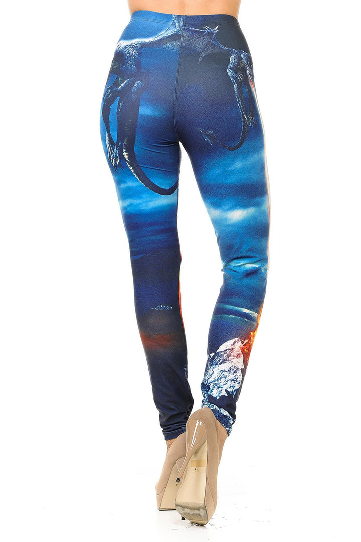 Creamy Soft Premium Women's Leggings Dragon Rage Regular Size, High Rise, Stretchy & Breathable, Comfortable Fit - by USA Fashion