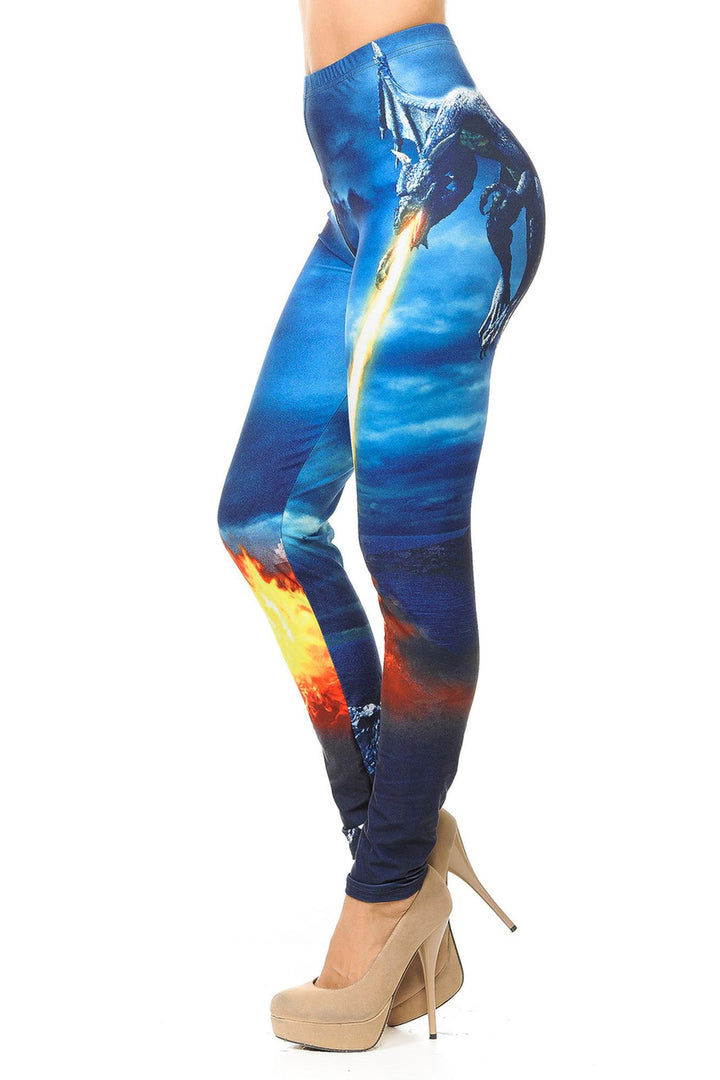 Creamy Soft Premium Women's Leggings Dragon Rage Regular Size, High Rise, Stretchy & Breathable, Comfortable Fit - by USA Fashion
