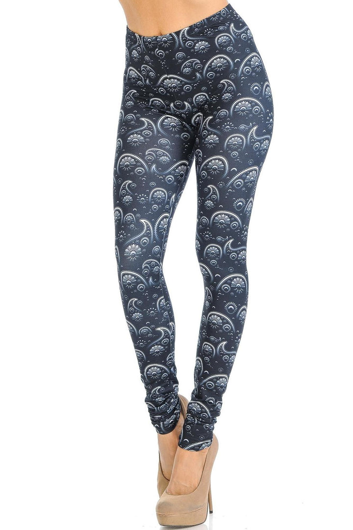 Creamy Soft Premium Women's Leggings Fading Paisley Regular Size, High Rise, Stretchy & Breathable, Comfortable Fit - by USA Fashion