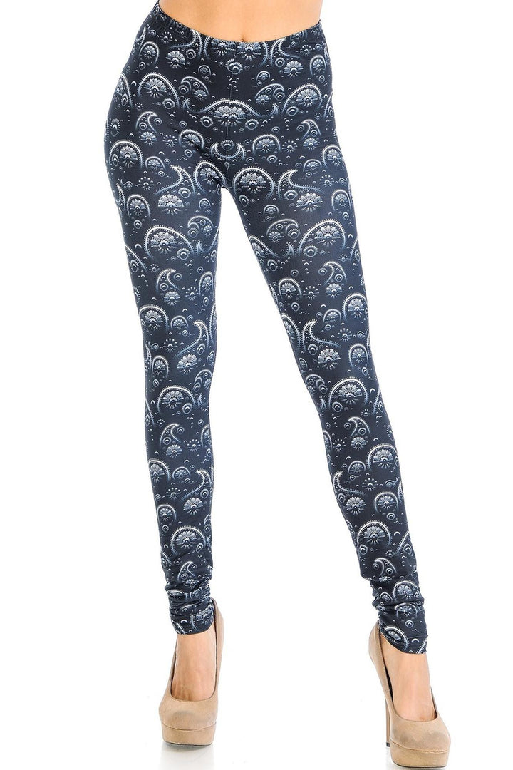 Creamy Soft Premium Women's Leggings Fading Paisley Regular Size, High Rise, Stretchy & Breathable, Comfortable Fit - by USA Fashion