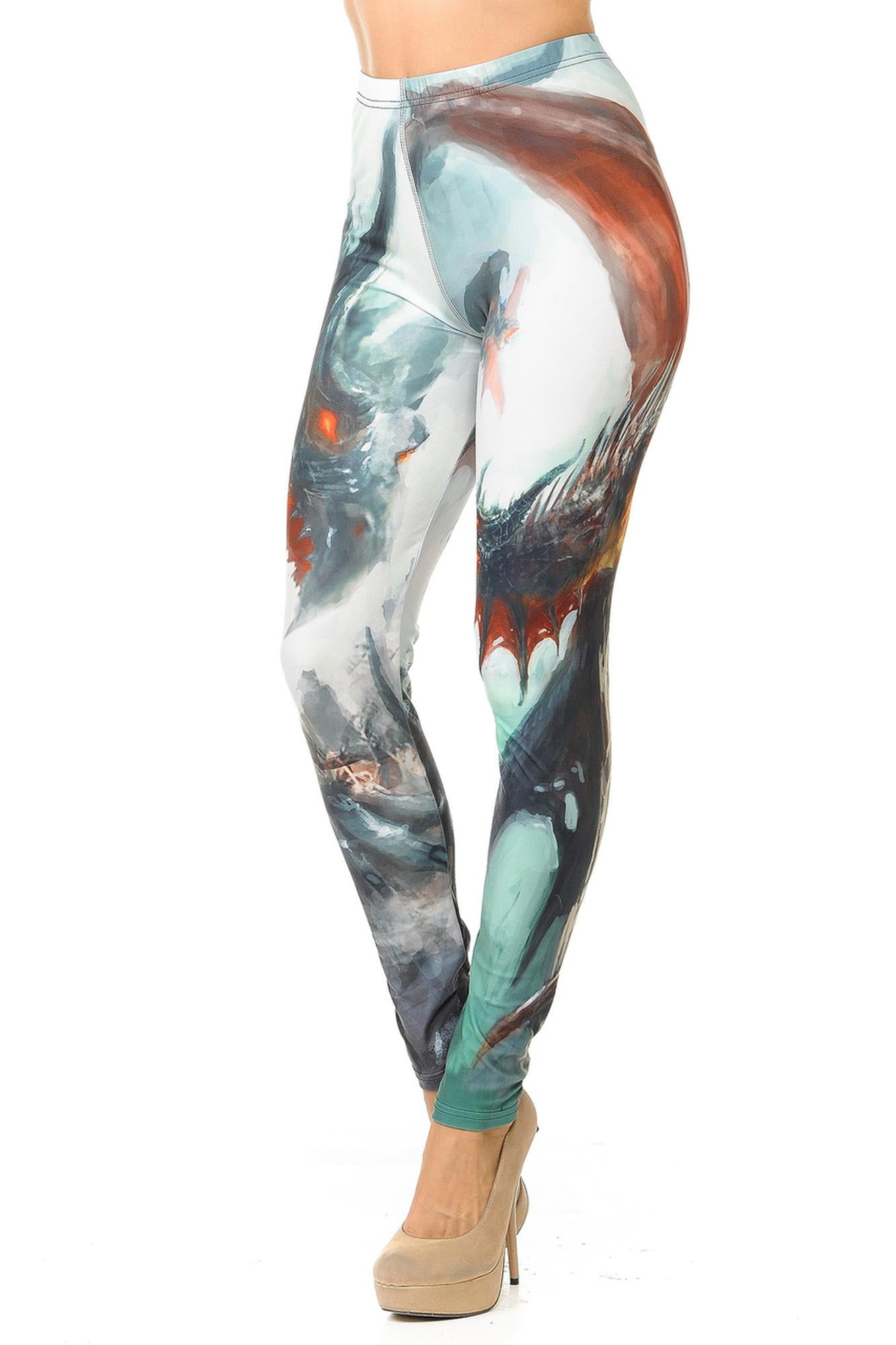 Creamy Soft Premium Women's Leggings Feral Dragons Regular Size, High Rise, Stretchy & Breathable, Comfortable Fit - by USA Fashion