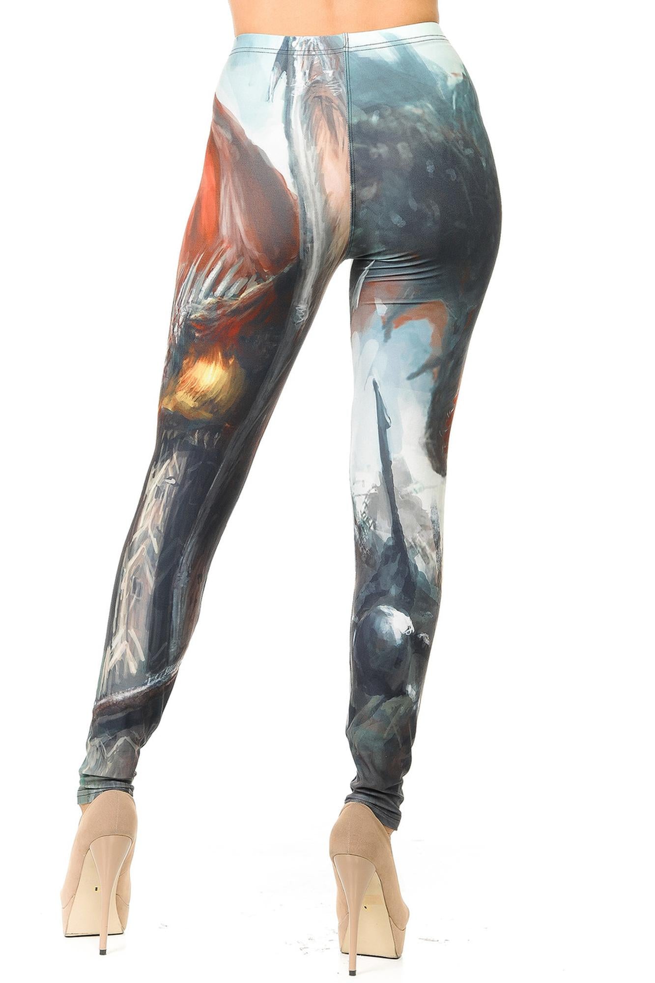 Creamy Soft Premium Women's Leggings Feral Dragons Regular Size, High Rise, Stretchy & Breathable, Comfortable Fit - by USA Fashion