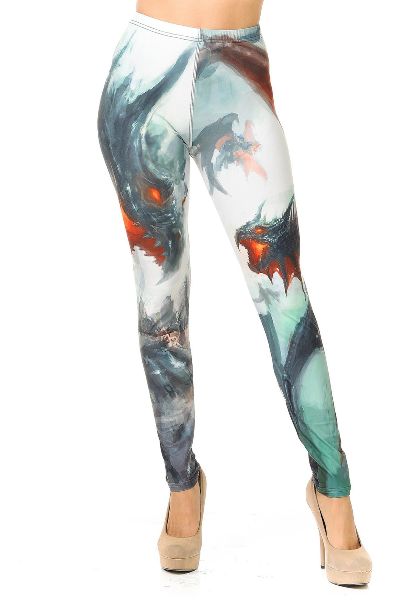 Creamy Soft Premium Women's Leggings Feral Dragons Regular Size, High Rise, Stretchy & Breathable, Comfortable Fit - by USA Fashion