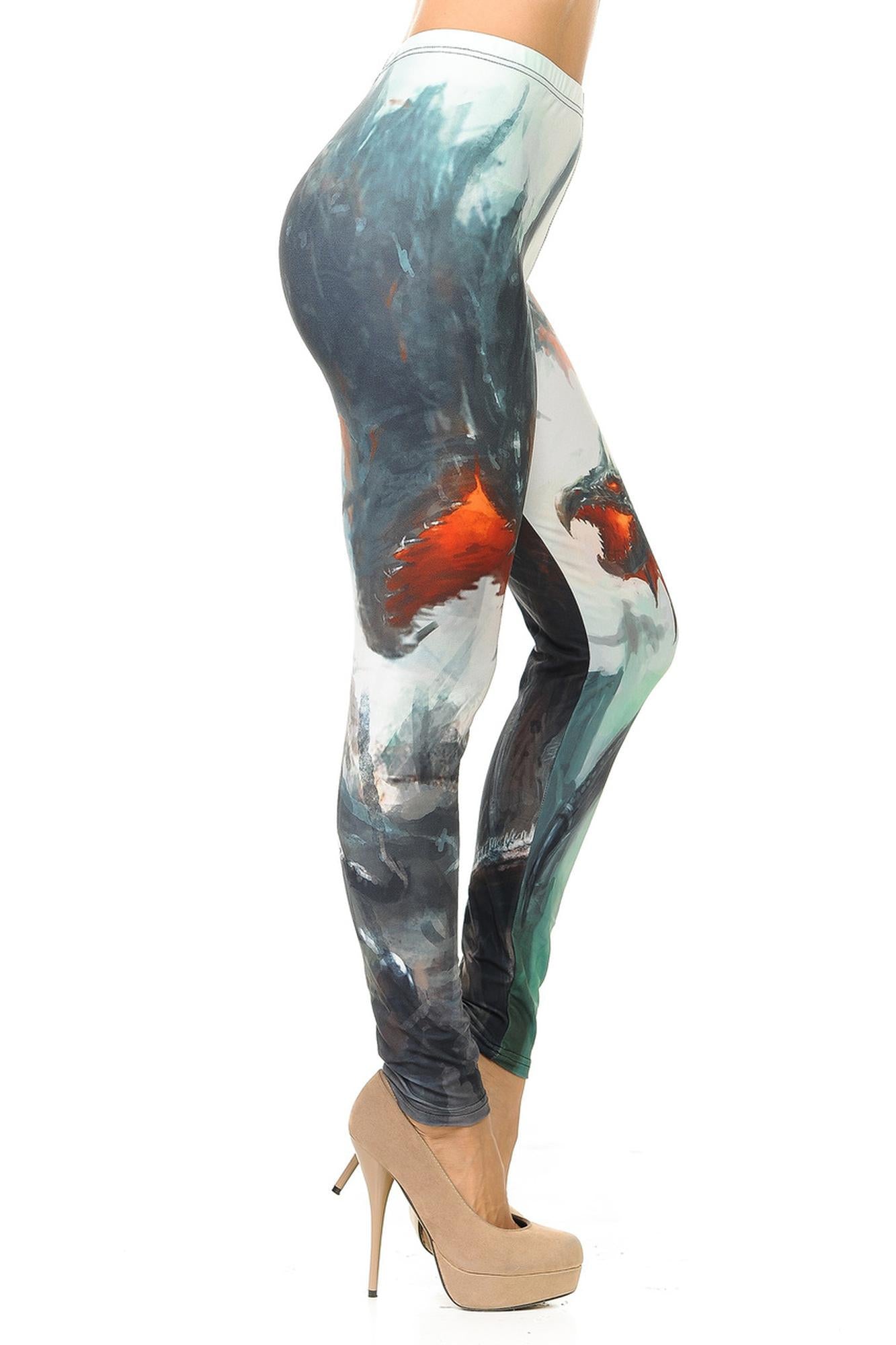 Creamy Soft Premium Women's Leggings Feral Dragons Regular Size, High Rise, Stretchy & Breathable, Comfortable Fit - by USA Fashion