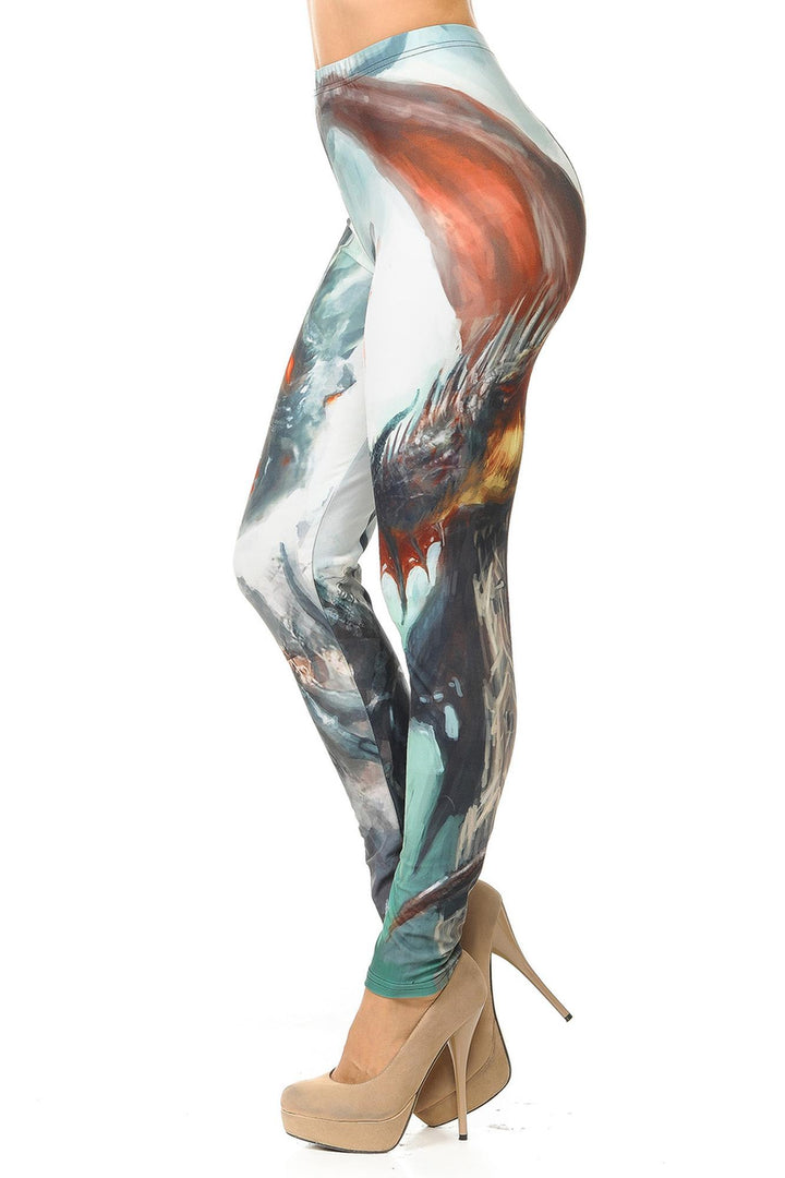 Creamy Soft Premium Women's Leggings Feral Dragons Regular Size, High Rise, Stretchy & Breathable, Comfortable Fit - by USA Fashion