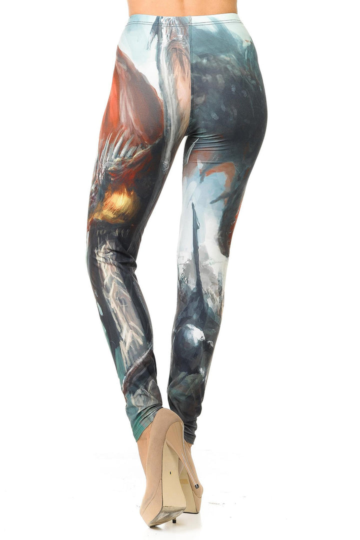 Creamy Soft Premium Women's Leggings Feral Dragons Regular Size, High Rise, Stretchy & Breathable, Comfortable Fit - by USA Fashion