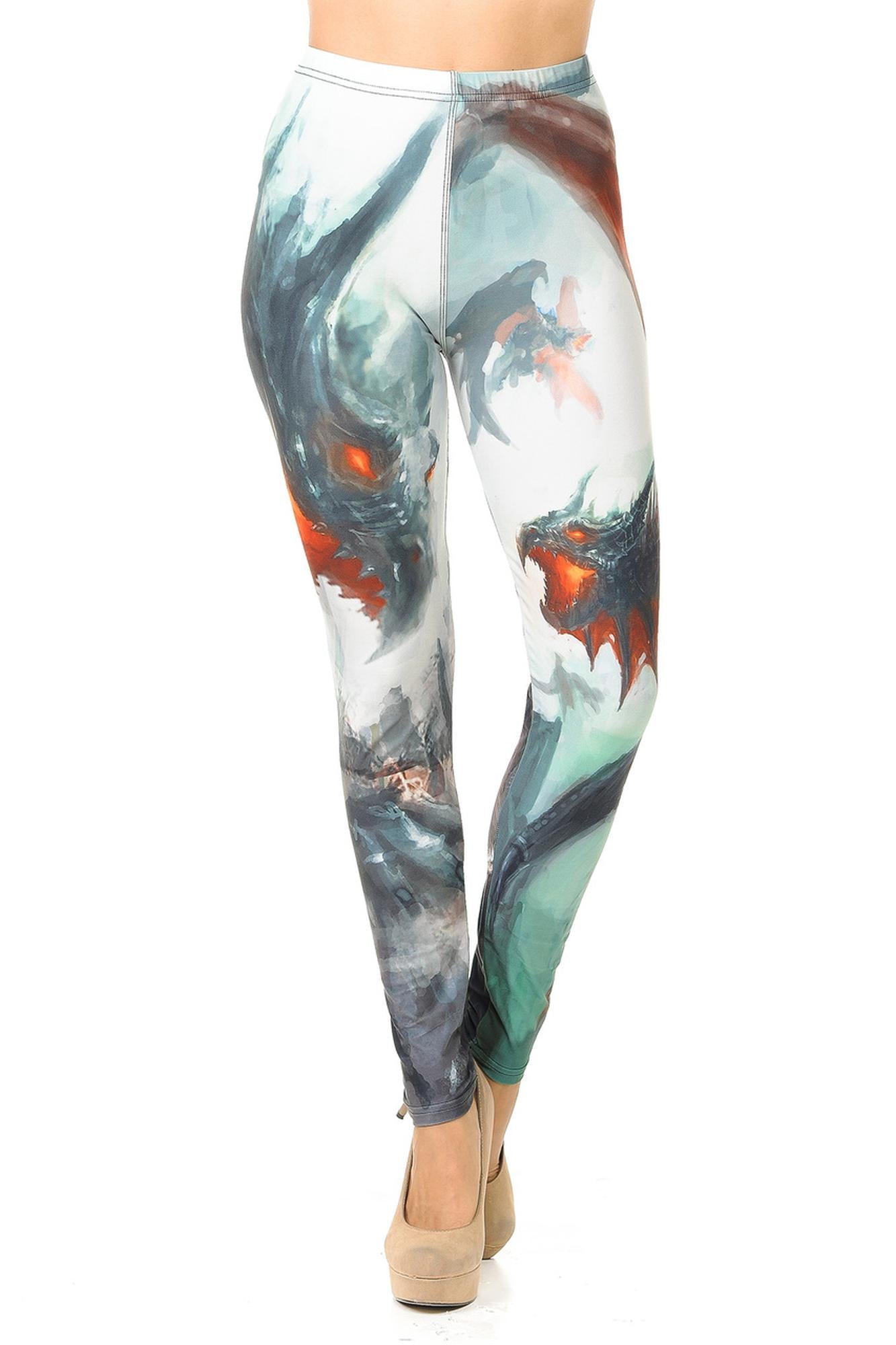 Creamy Soft Premium Women's Leggings Feral Dragons Regular Size, High Rise, Stretchy & Breathable, Comfortable Fit - by USA Fashion