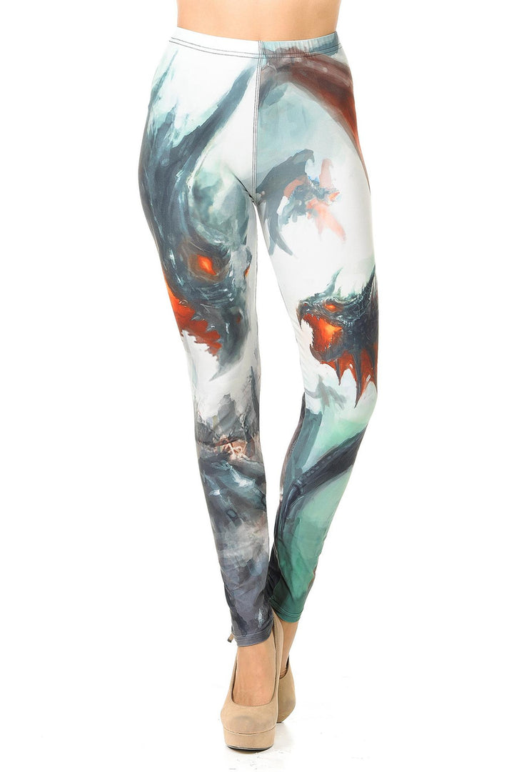 Creamy Soft Premium Women's Leggings Feral Dragons Regular Size, High Rise, Stretchy & Breathable, Comfortable Fit - by USA Fashion