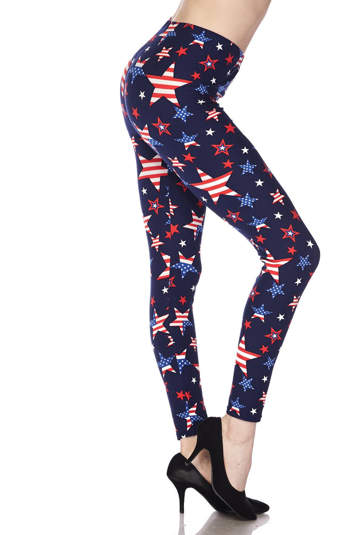 Buttery Soft USA Stars Leggings (One Size Regular,Navy)