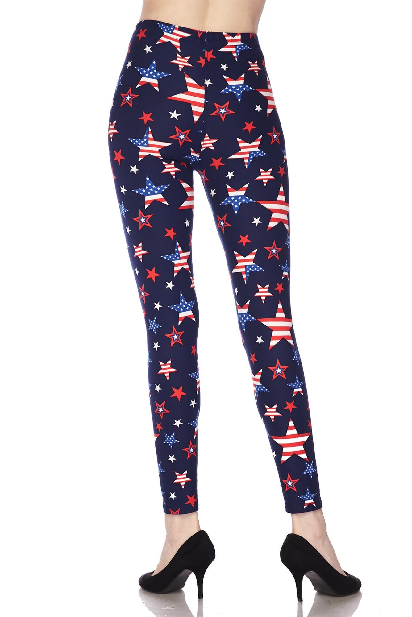 Buttery Soft USA Stars Leggings (One Size Regular,Navy)