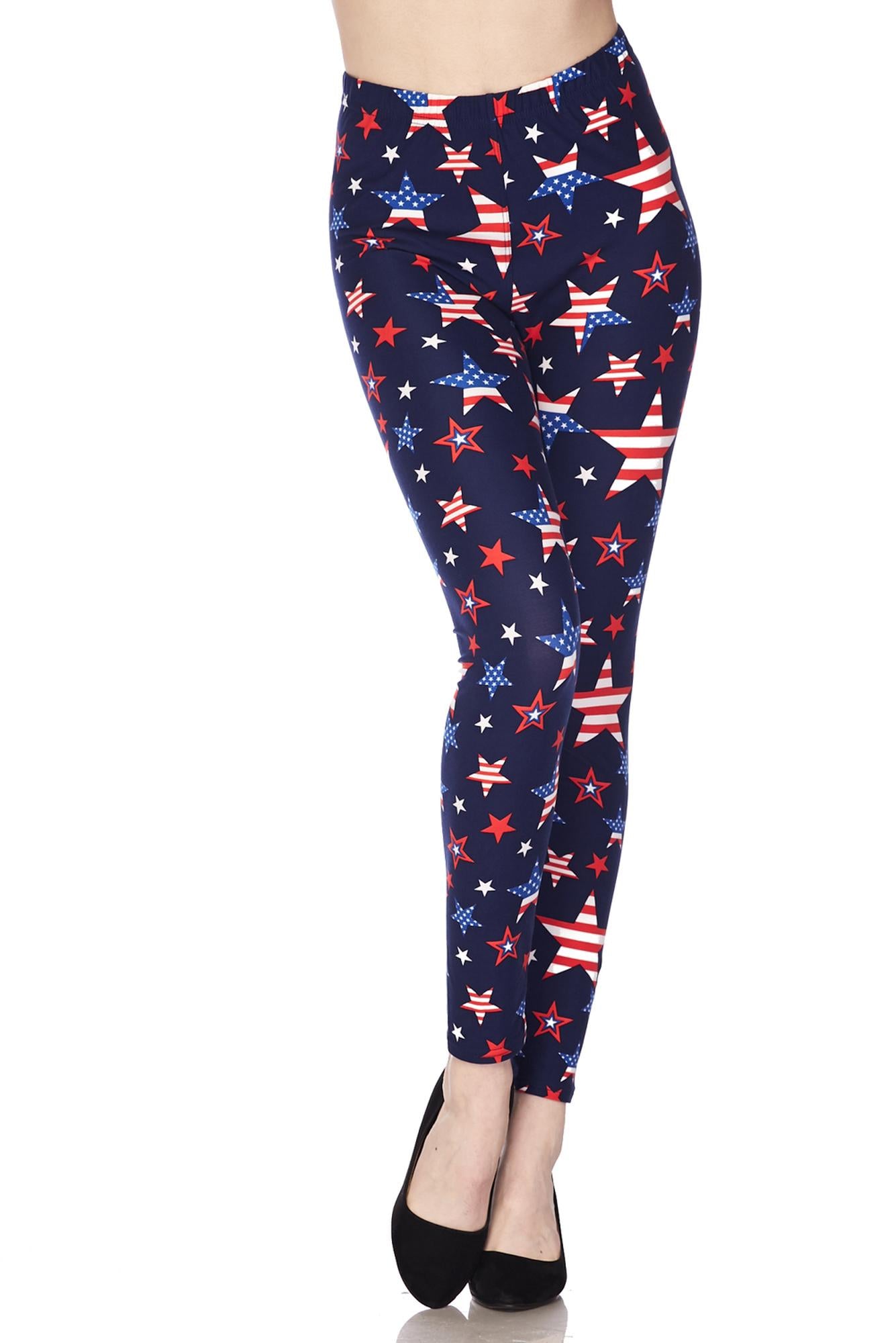 Buttery Soft USA Stars Leggings (One Size Regular,Navy)