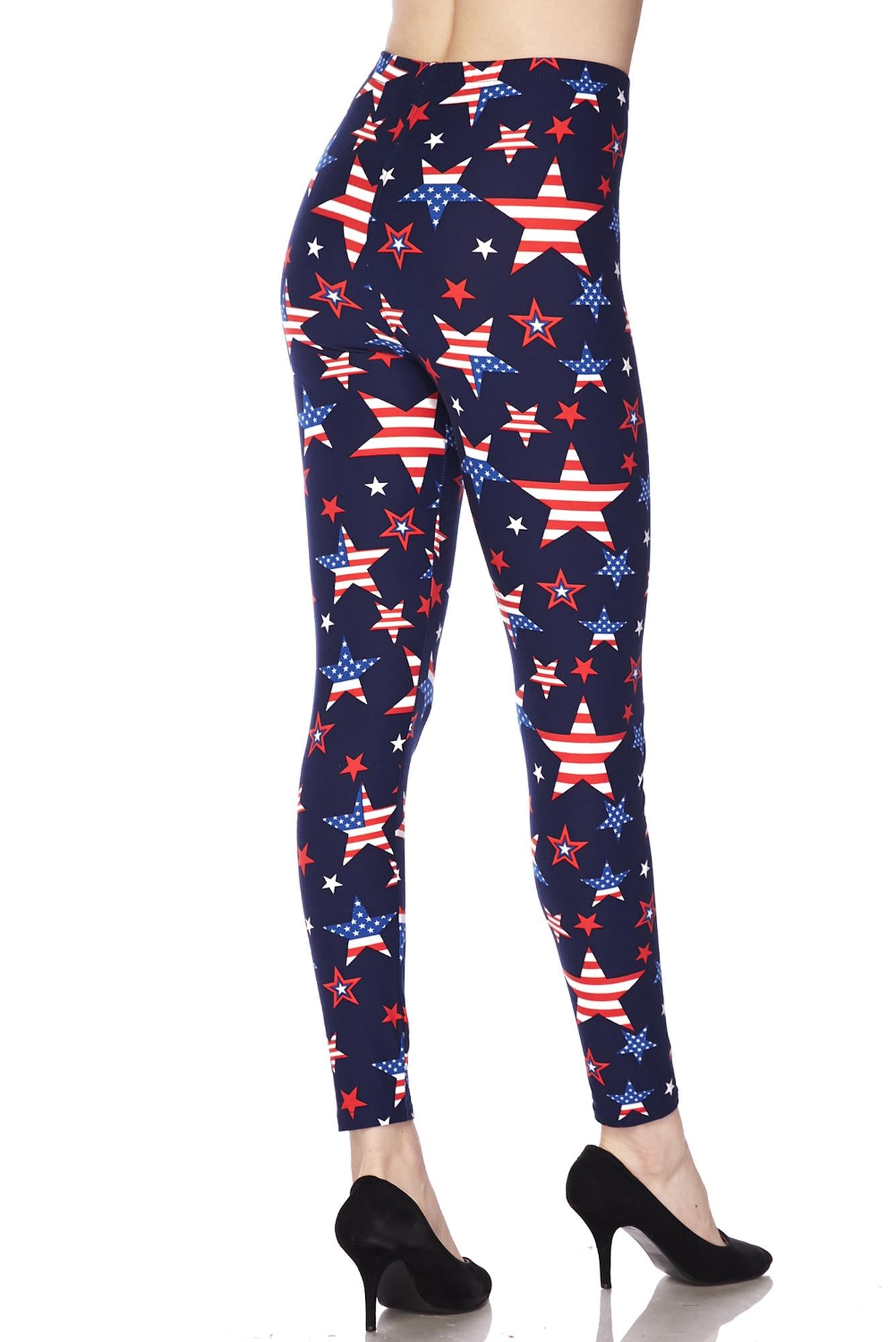Buttery Soft USA Stars Leggings (One Size Regular,Navy)
