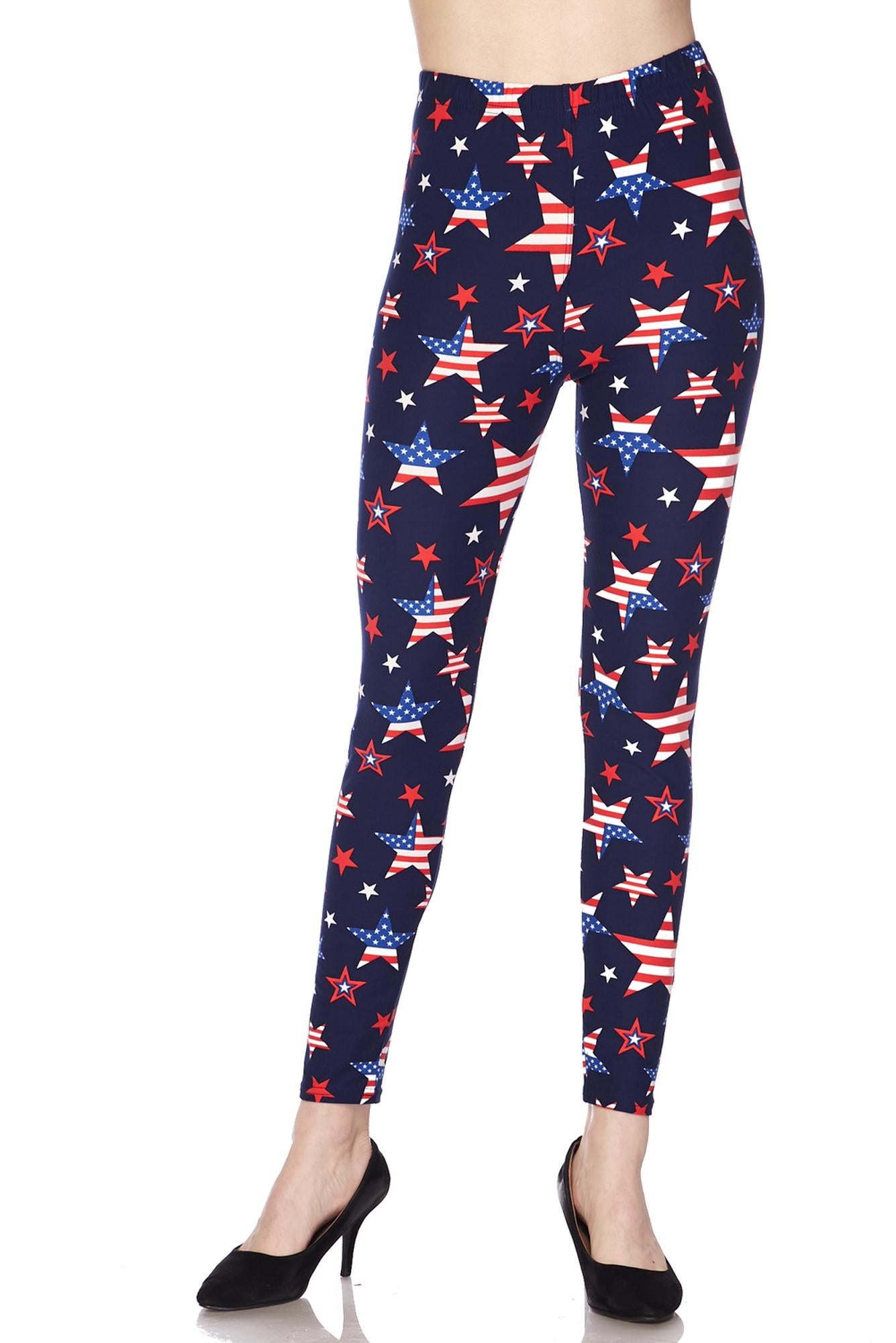 Buttery Soft USA Stars Leggings (One Size Regular,Navy)