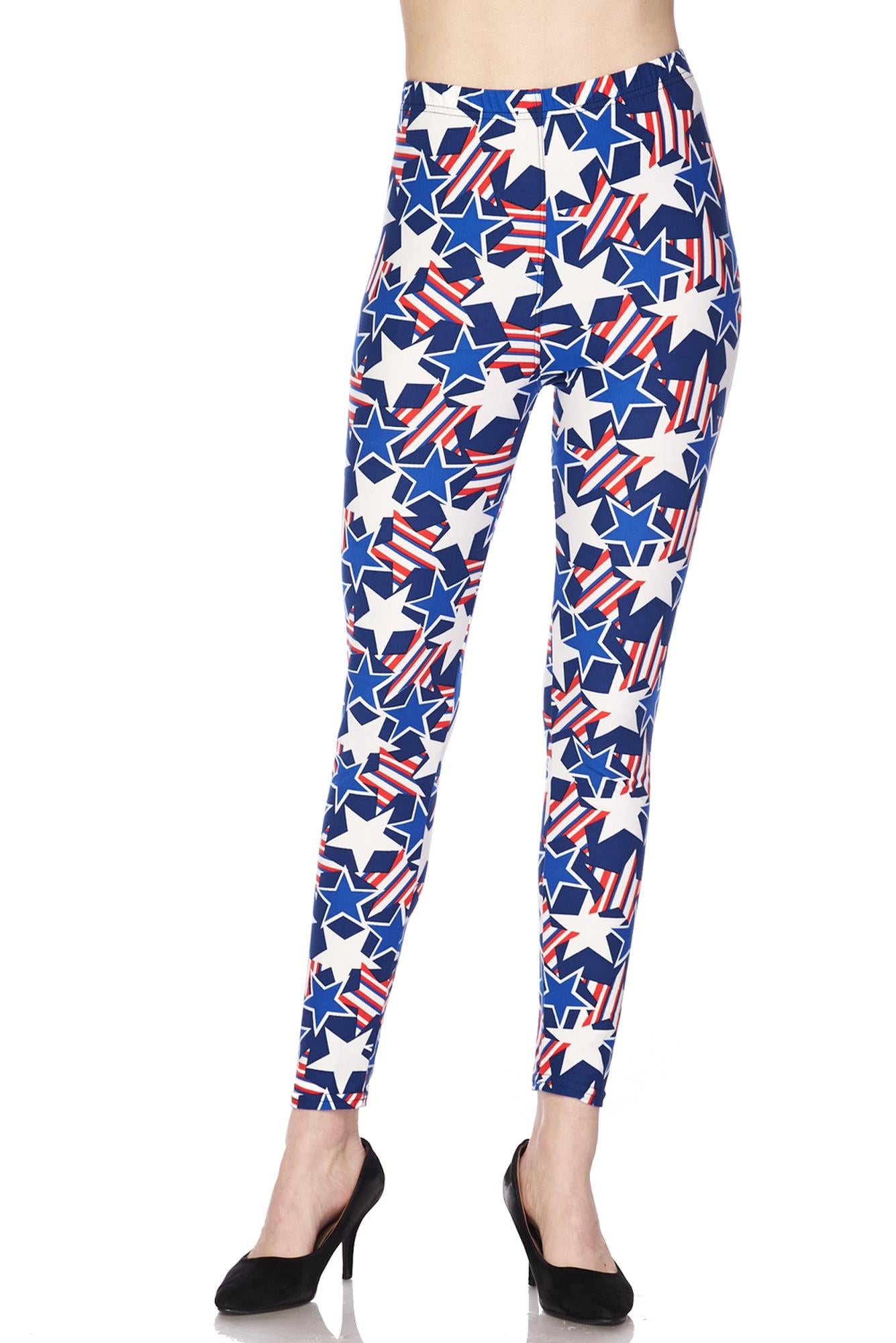 Buttery Soft American Stars Leggings (One Size Regular,Blue)