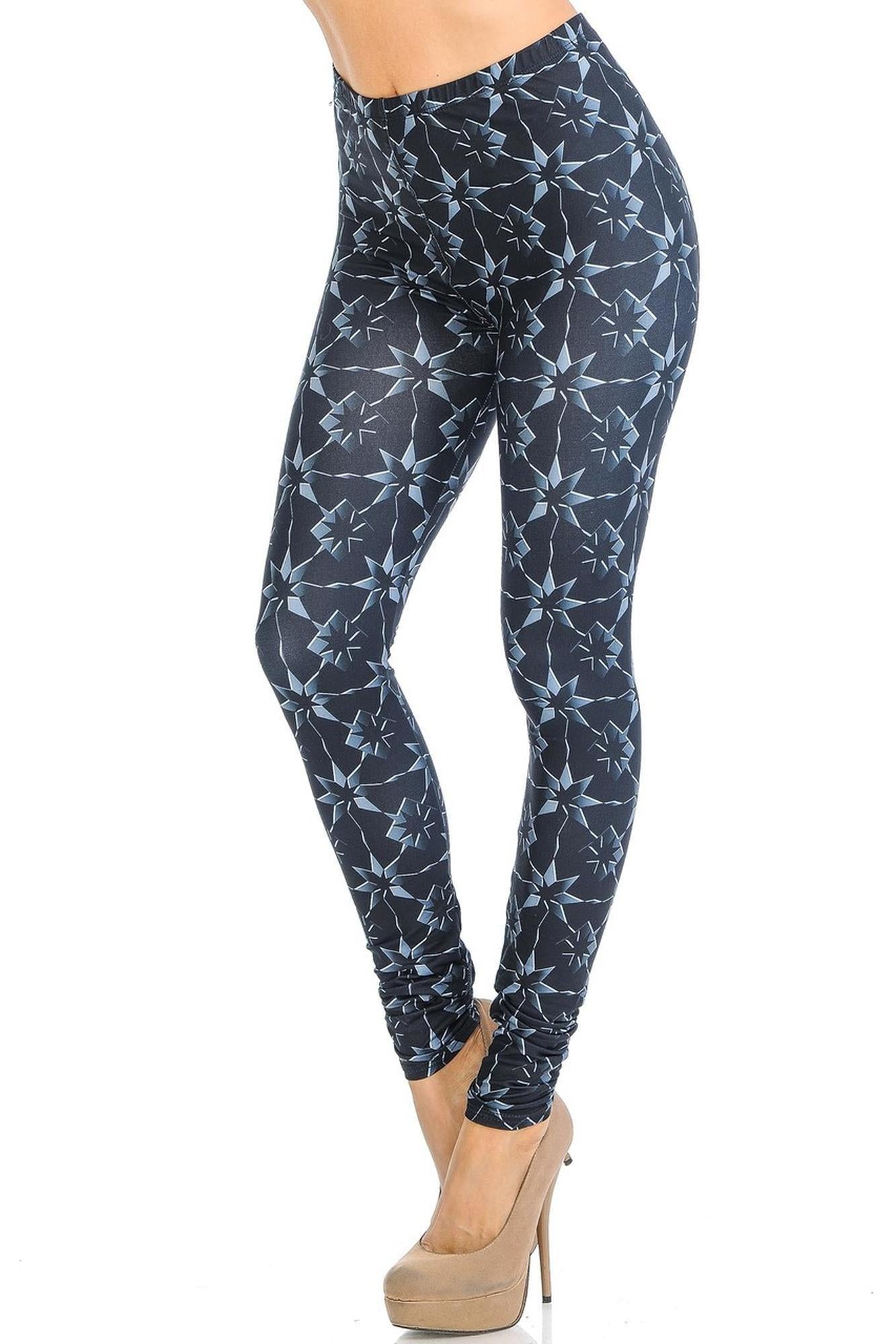 Creamy Soft Premium Women's Leggings Metallic Stars Regular Size, High Rise, Stretchy & Breathable, Comfortable Fit - by USA Fashion