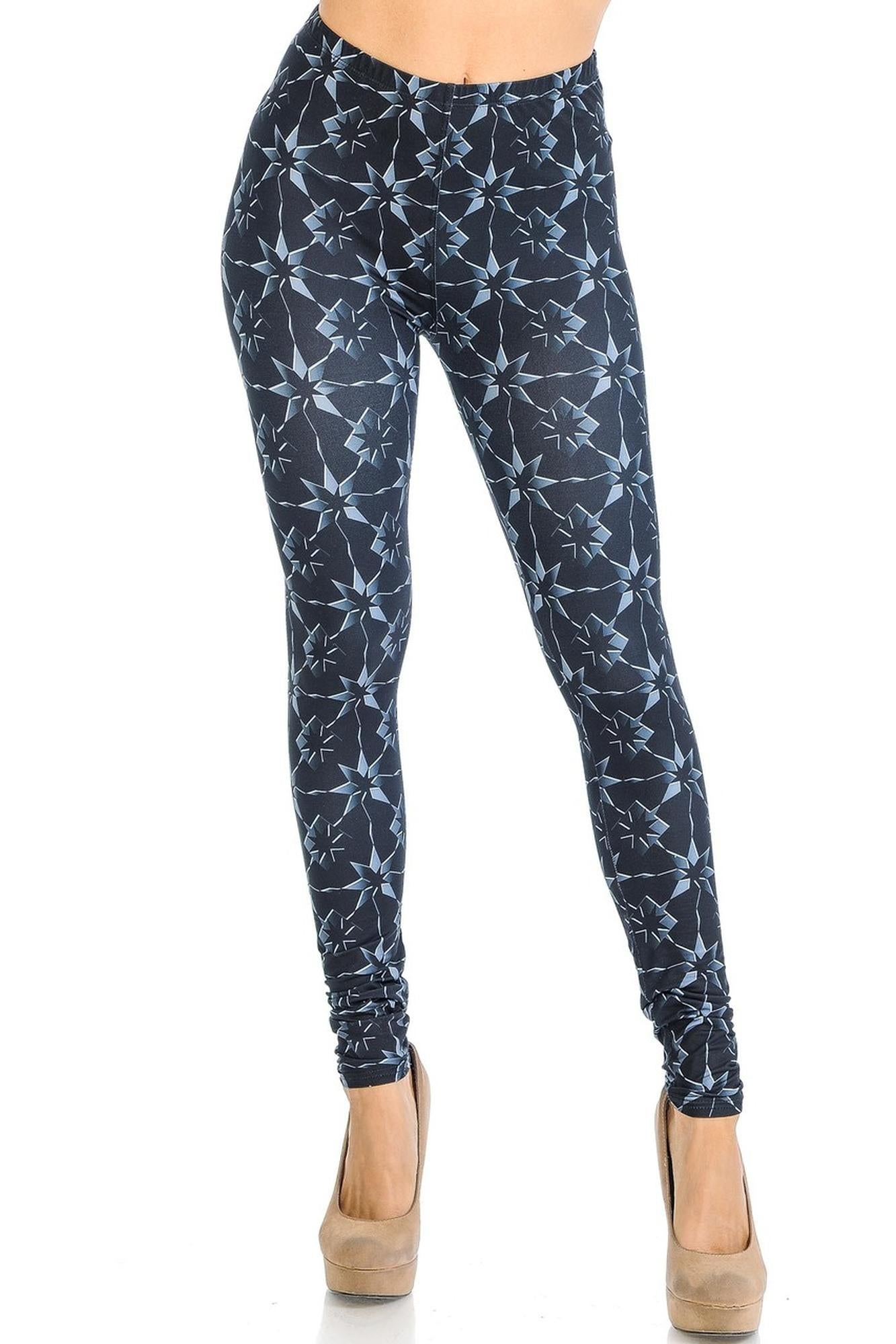 Creamy Soft Premium Women's Leggings Metallic Stars Regular Size, High Rise, Stretchy & Breathable, Comfortable Fit - by USA Fashion