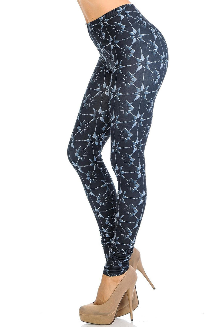 Creamy Soft Premium Women's Leggings Metallic Stars Regular Size, High Rise, Stretchy & Breathable, Comfortable Fit - by USA Fashion