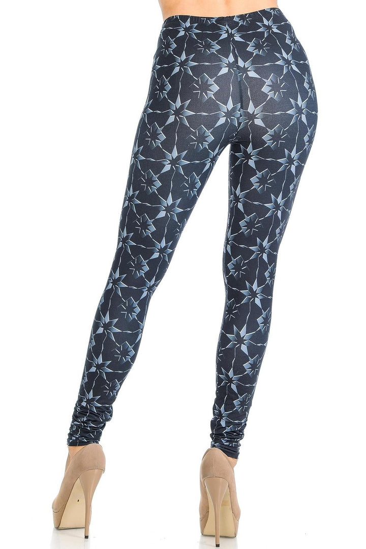 Creamy Soft Premium Women's Leggings Metallic Stars Regular Size, High Rise, Stretchy & Breathable, Comfortable Fit - by USA Fashion