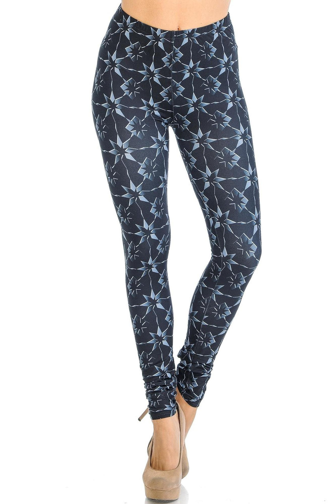 Creamy Soft Premium Women's Leggings Metallic Stars Regular Size, High Rise, Stretchy & Breathable, Comfortable Fit - by USA Fashion