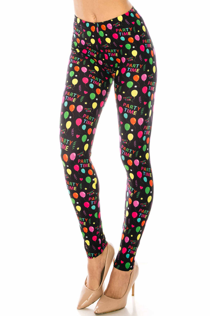 Creamy Soft Premium Women's Leggings Party Time Regular Size, High Rise, Stretchy & Breathable, Comfortable Fit - by USA Fashion