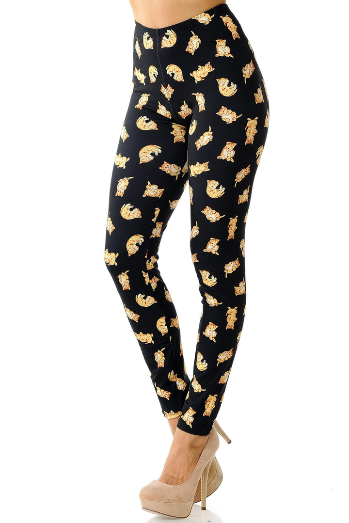 Creamy Soft Premium Women's Leggings Playful Kitty Cats Regular Size, High Rise, Stretchy & Breathable, Comfortable Fit - by USA Fashion