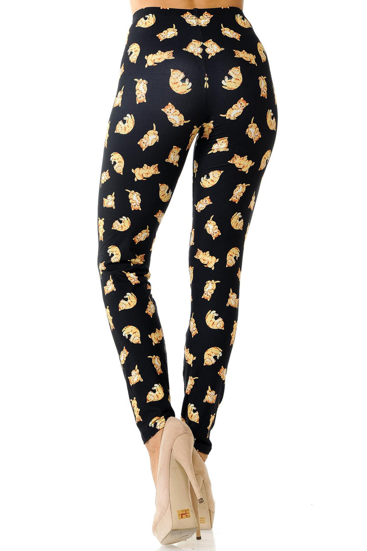 Creamy Soft Premium Women's Leggings Playful Kitty Cats Regular Size, High Rise, Stretchy & Breathable, Comfortable Fit - by USA Fashion
