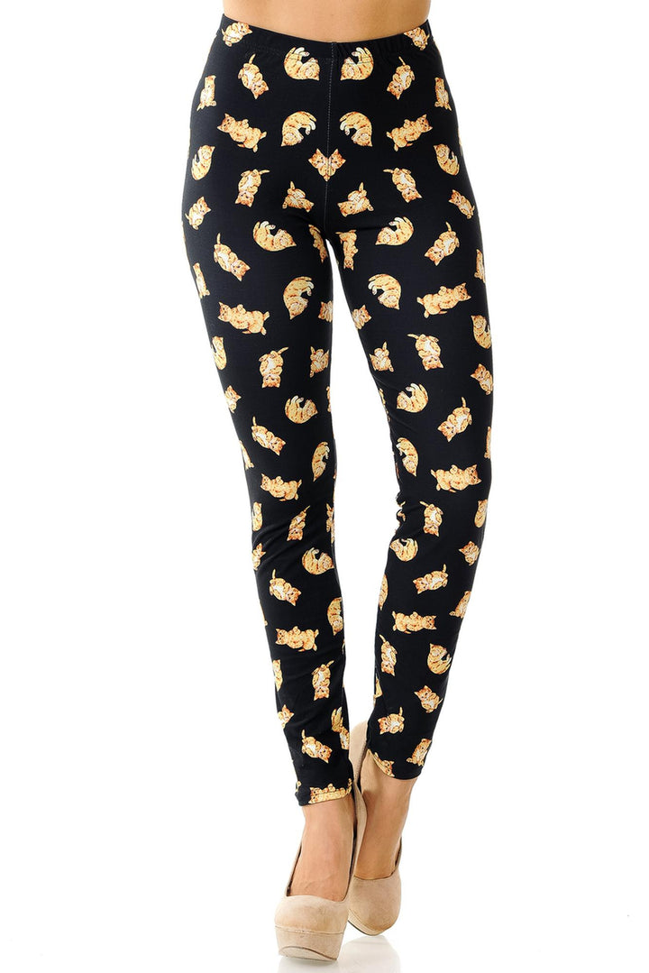 Creamy Soft Premium Women's Leggings Playful Kitty Cats Regular Size, High Rise, Stretchy & Breathable, Comfortable Fit - by USA Fashion