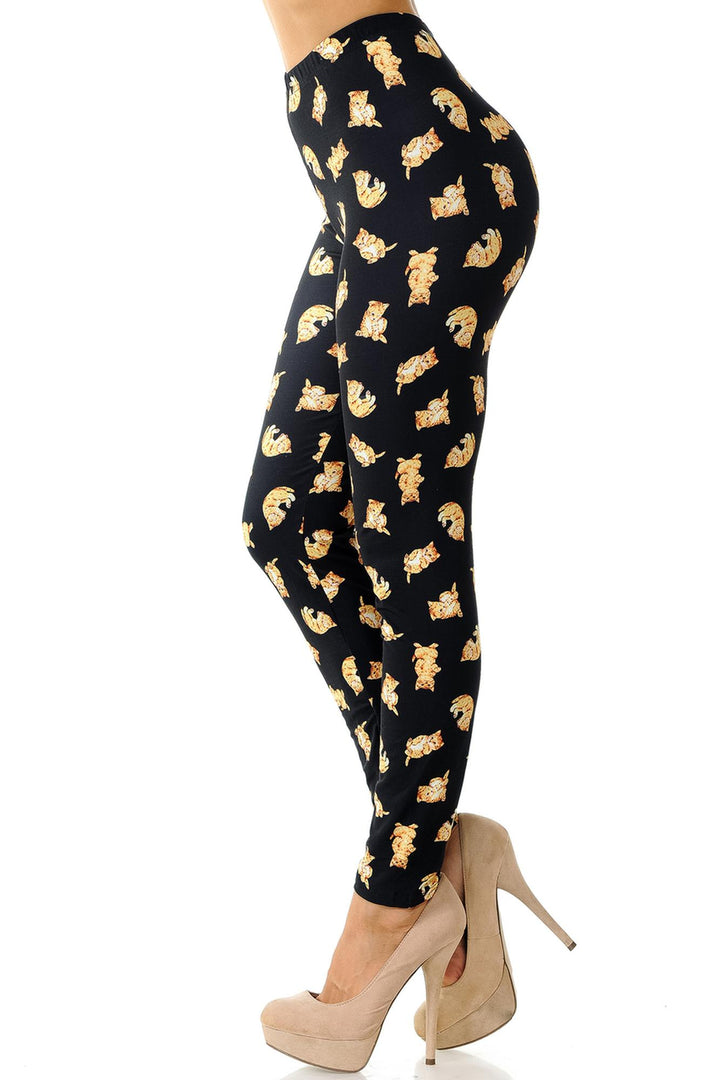 Creamy Soft Premium Women's Leggings Playful Kitty Cats Regular Size, High Rise, Stretchy & Breathable, Comfortable Fit - by USA Fashion