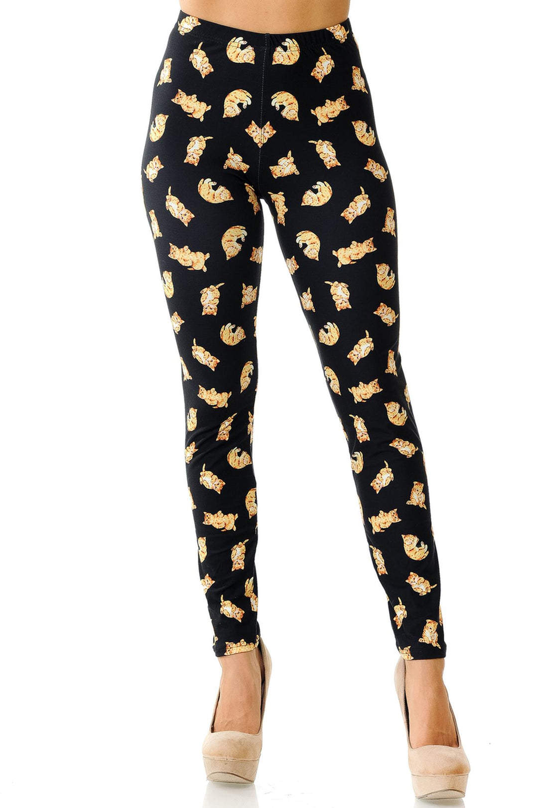 Creamy Soft Premium Women's Leggings Playful Kitty Cats Regular Size, High Rise, Stretchy & Breathable, Comfortable Fit - by USA Fashion
