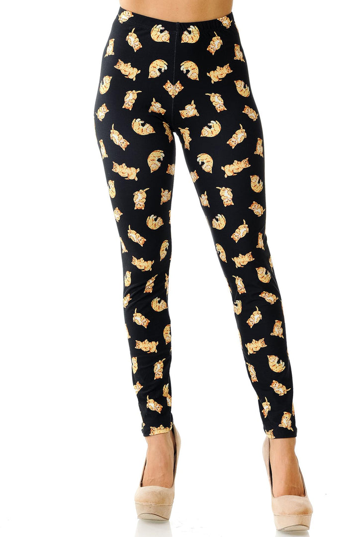 Creamy Soft Premium Women's Leggings Playful Kitty Cats Regular Size, High Rise, Stretchy & Breathable, Comfortable Fit - by USA Fashion