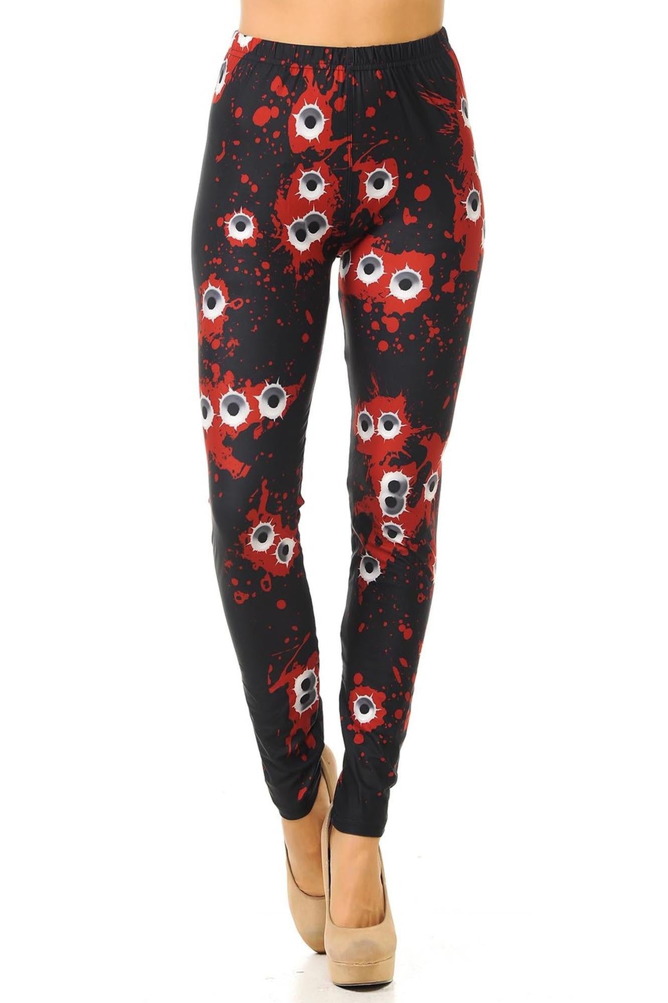 Creamy Soft Premium Women's Leggings Bullet Holes Regular Size, High Rise, Stretchy & Breathable, Comfortable Fit - by USA Fashion