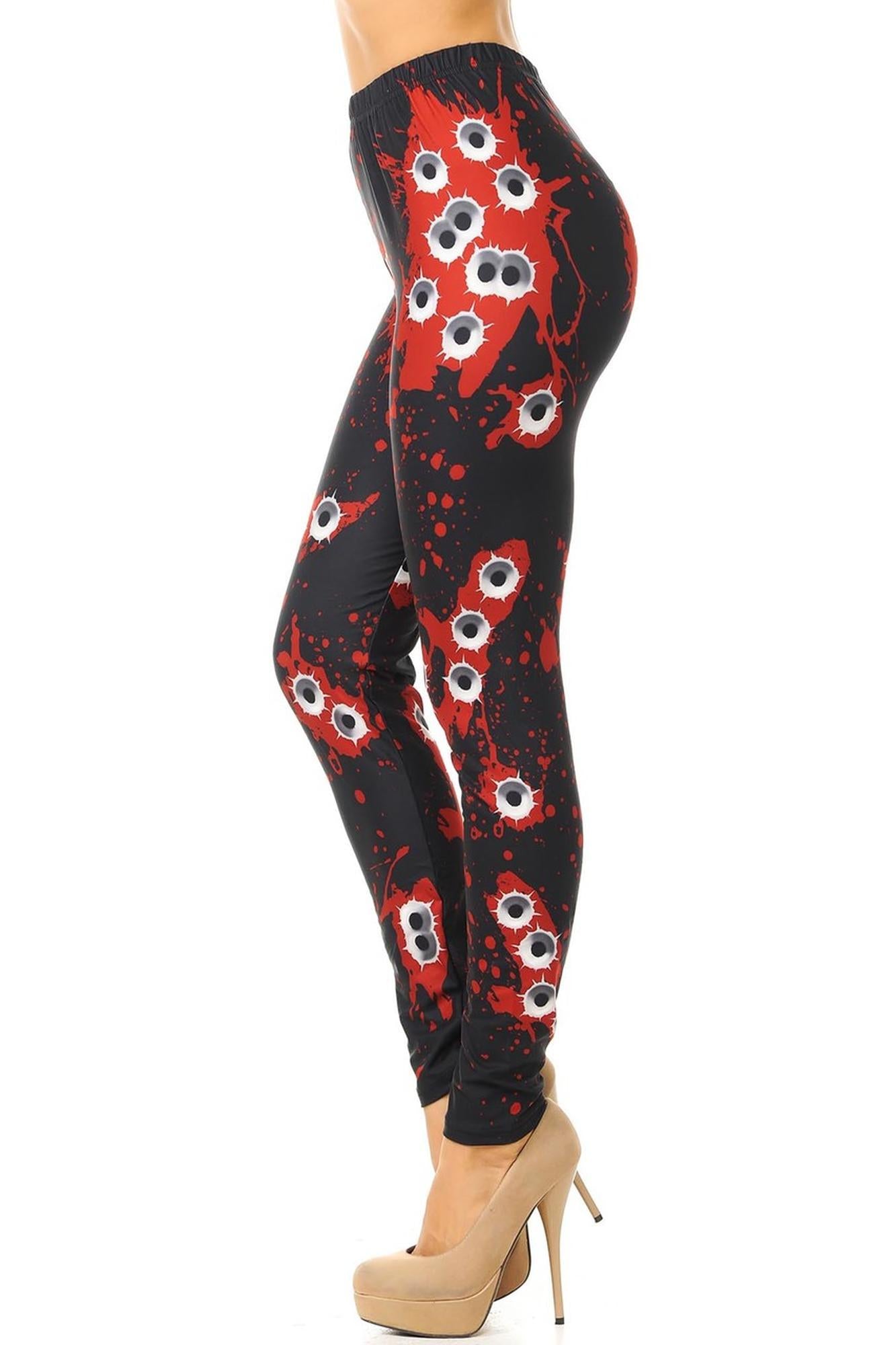 Creamy Soft Premium Women's Leggings Bullet Holes Regular Size, High Rise, Stretchy & Breathable, Comfortable Fit - by USA Fashion