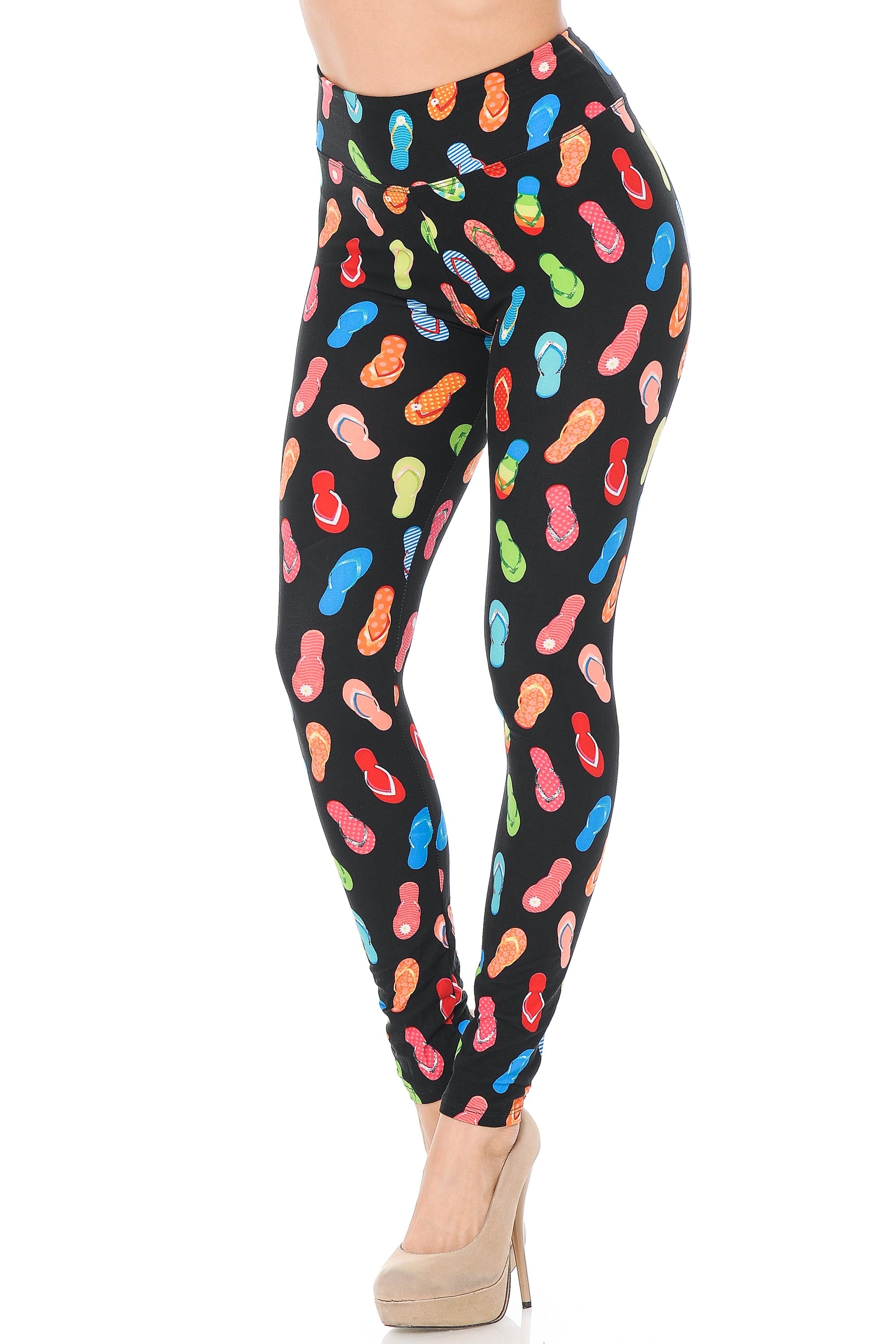 Buttery Soft Summer Beach Sandals High Waisted Leggings (One Size Regular,Black)