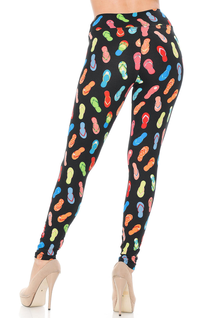Buttery Soft Summer Beach Sandals High Waisted Leggings (One Size Regular,Black)