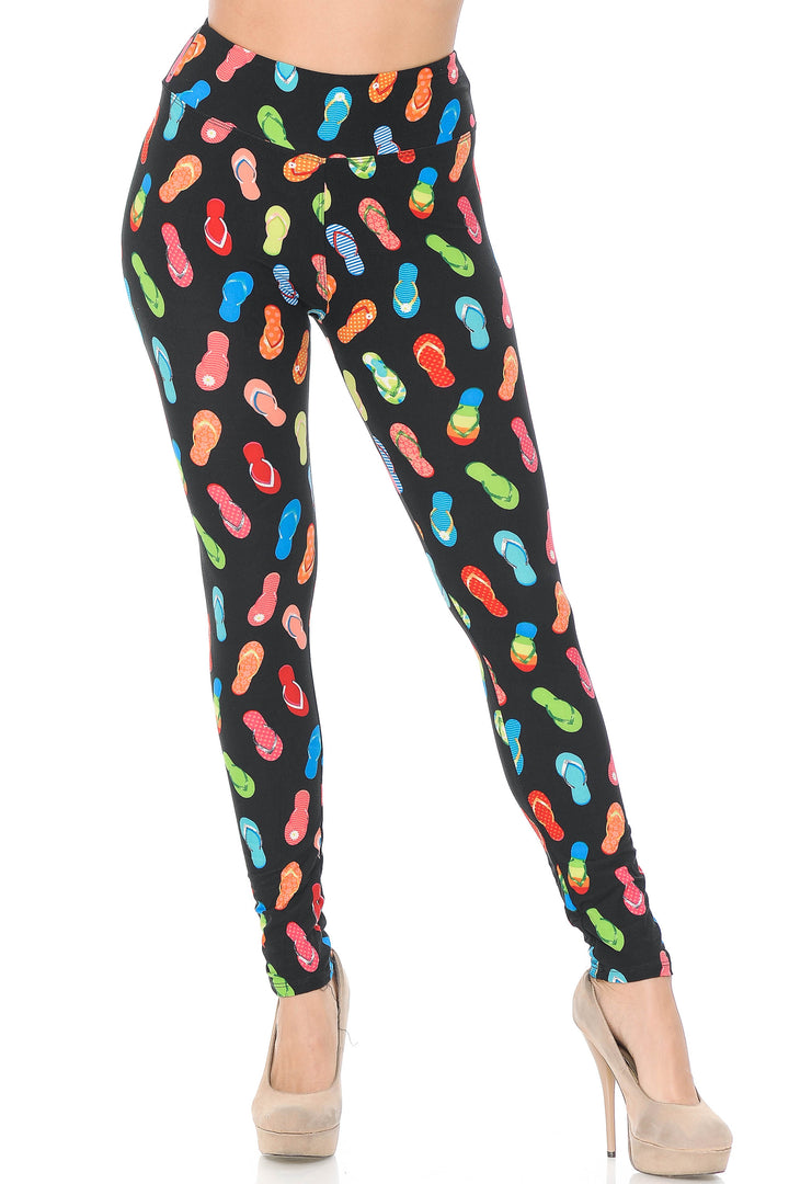 Buttery Soft Summer Beach Sandals High Waisted Leggings (One Size Regular,Black)