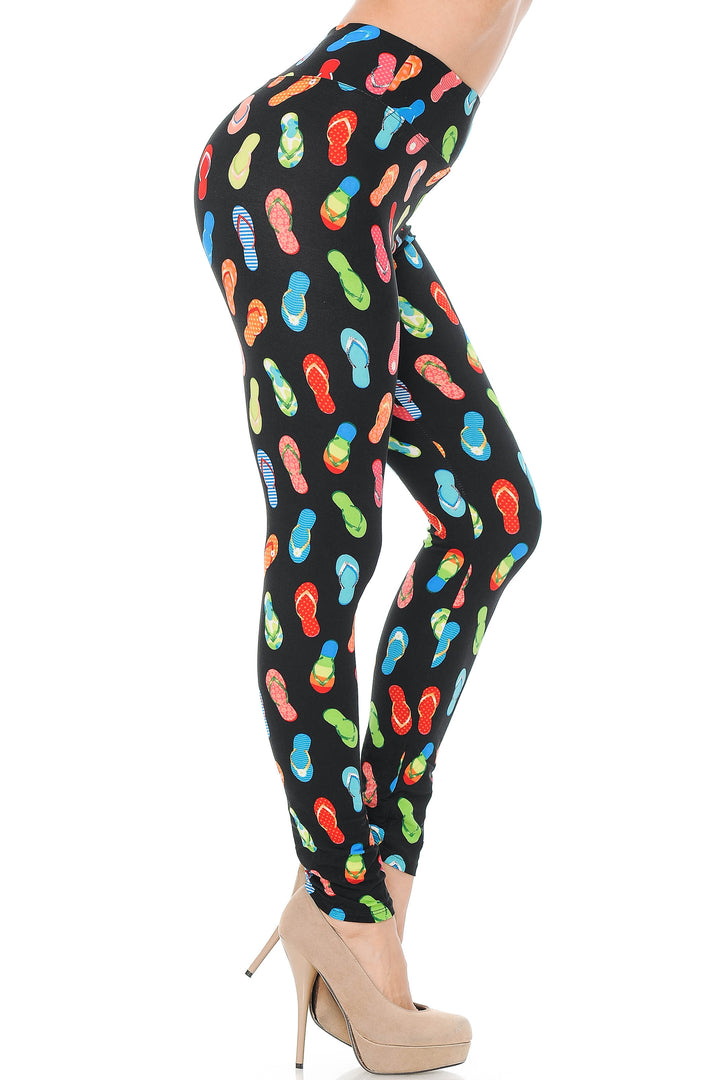 Buttery Soft Summer Beach Sandals High Waisted Leggings (One Size Regular,Black)